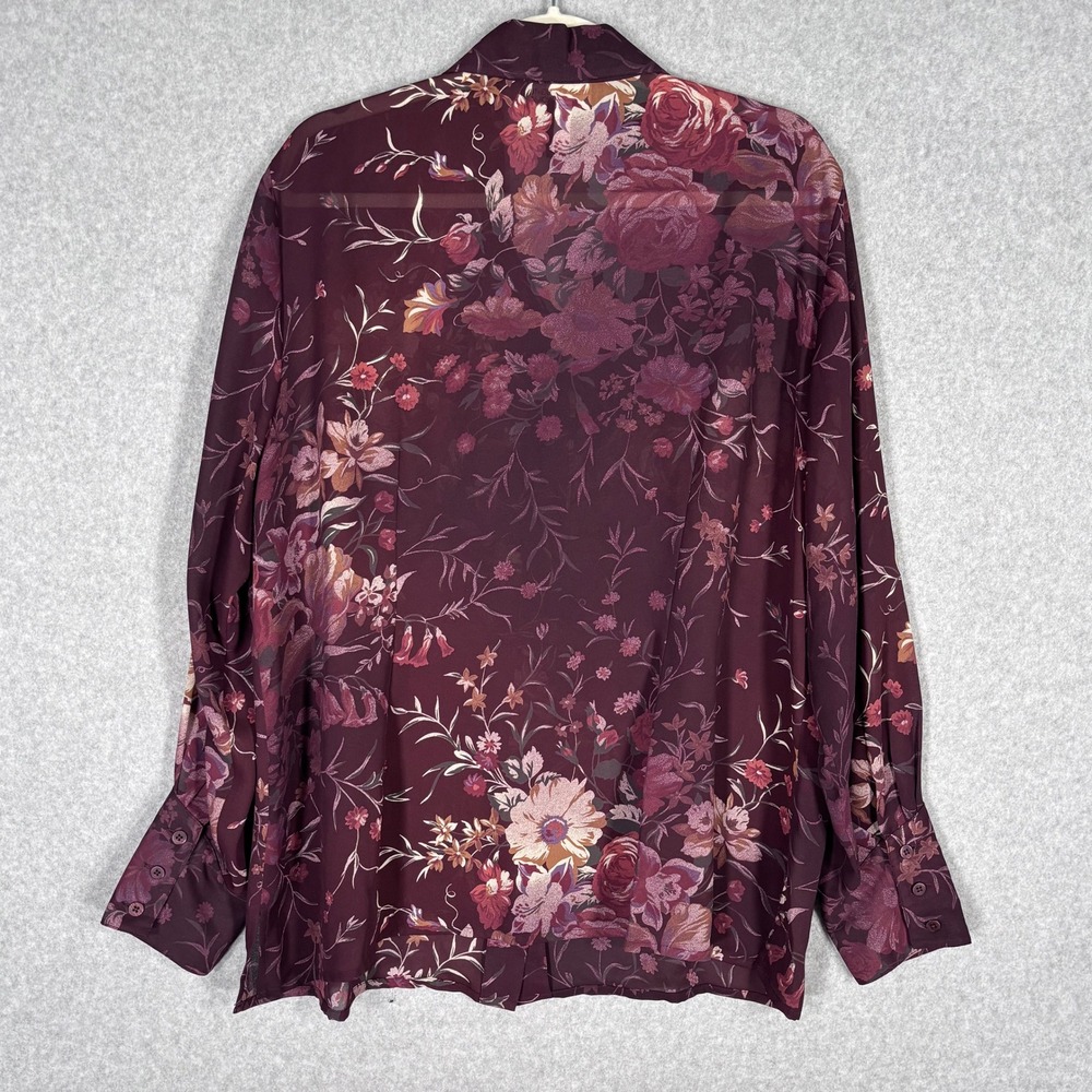 Vintage Burgundy Floral Blouse 16W Sheer Dark Romantic 90s Maximalist Whimsigoth - Picture 6 of 9